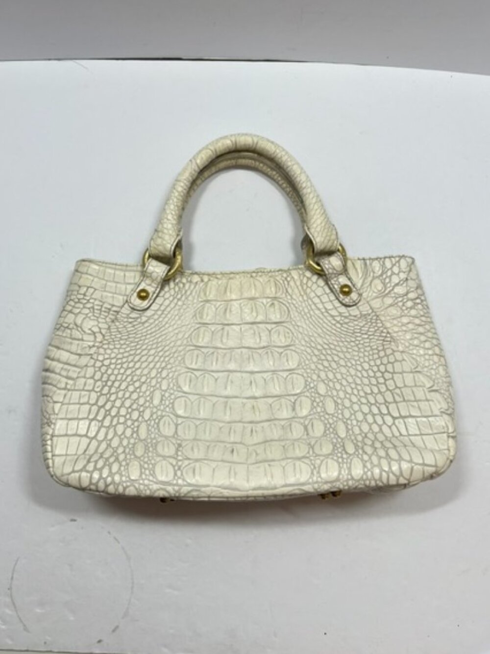 Brahmin Melbourne Croc-Embossed Leather Satchel Vanilla Beige w/Gold Hardware - Picture 13 of 13